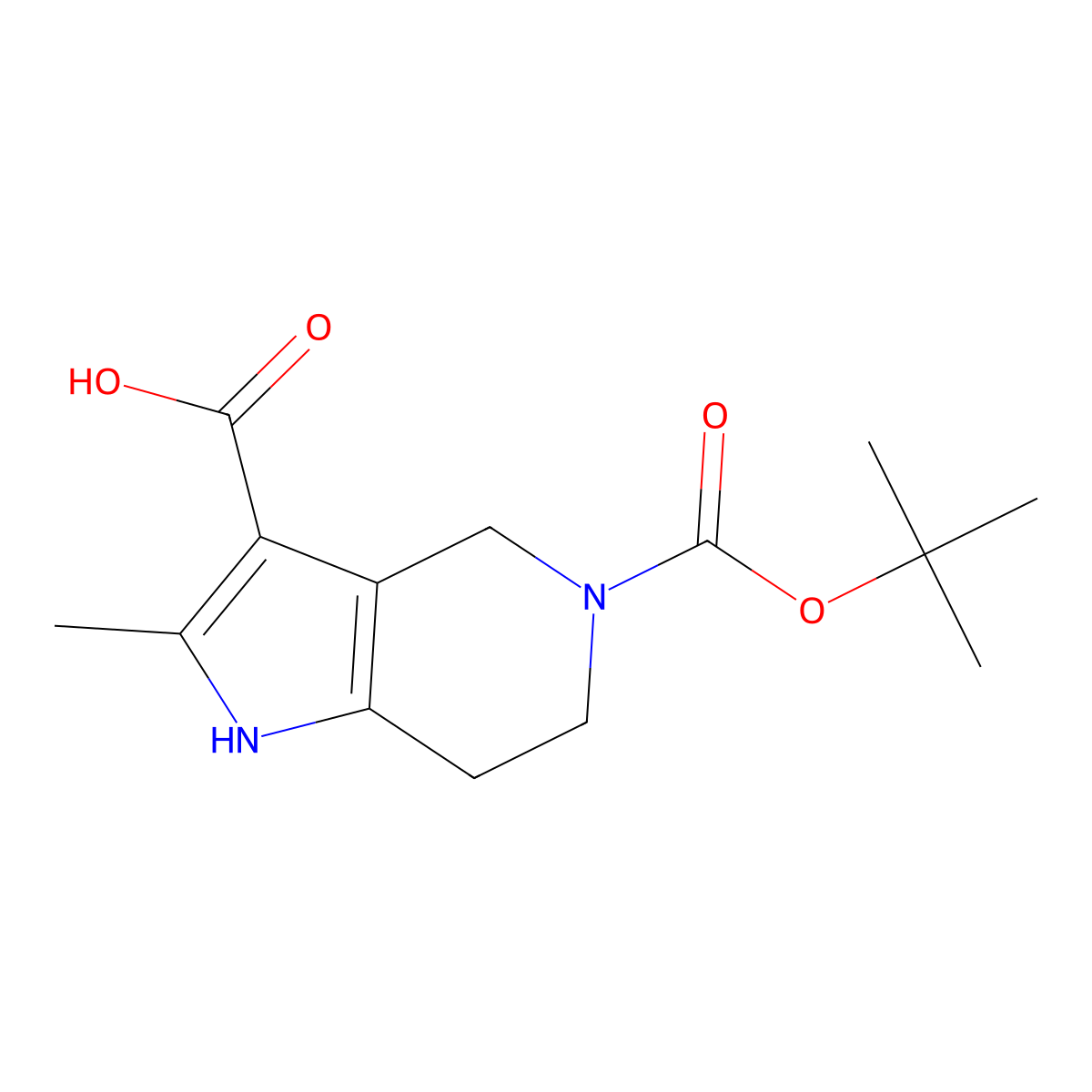 5-(tert-Butoxycarbonyl)-2-methyl-4,5,6,7-tetrahydro-1H-pyrrolo[3,2-c]pyridine-3-carboxylic acid molecular structure, CAS 1075257-98-5