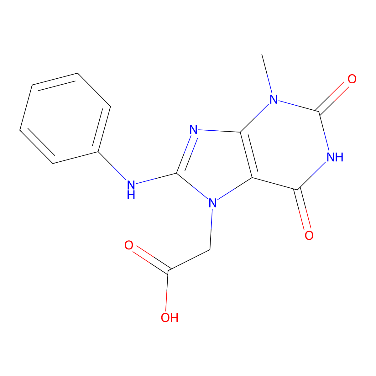 2-(3-methyl-2,6-dioxo-8-(phenylamino)-2,3-dihydro-1H-purin-7(6H)-yl)acetic acid molecular structure, CAS 107608-74-2