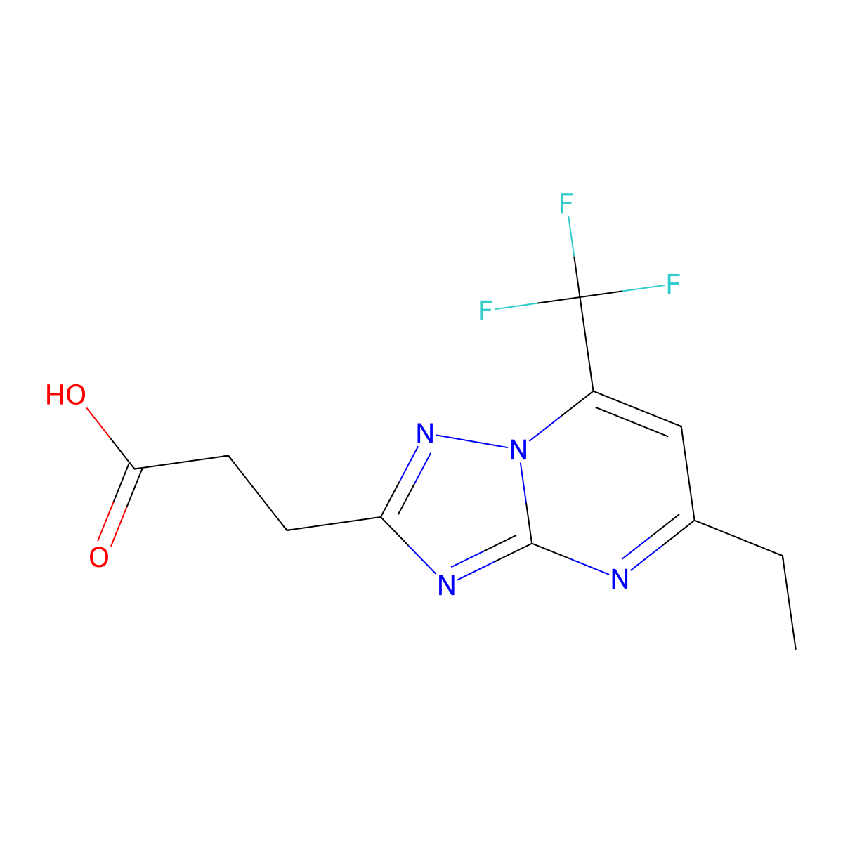 3-[5-Ethyl-7-(trifluoromethyl)-[1,2,4]triazolo[1,5-a]pyrimidin-2-yl]propanoic acid molecular structure, CAS 1076196-64-9