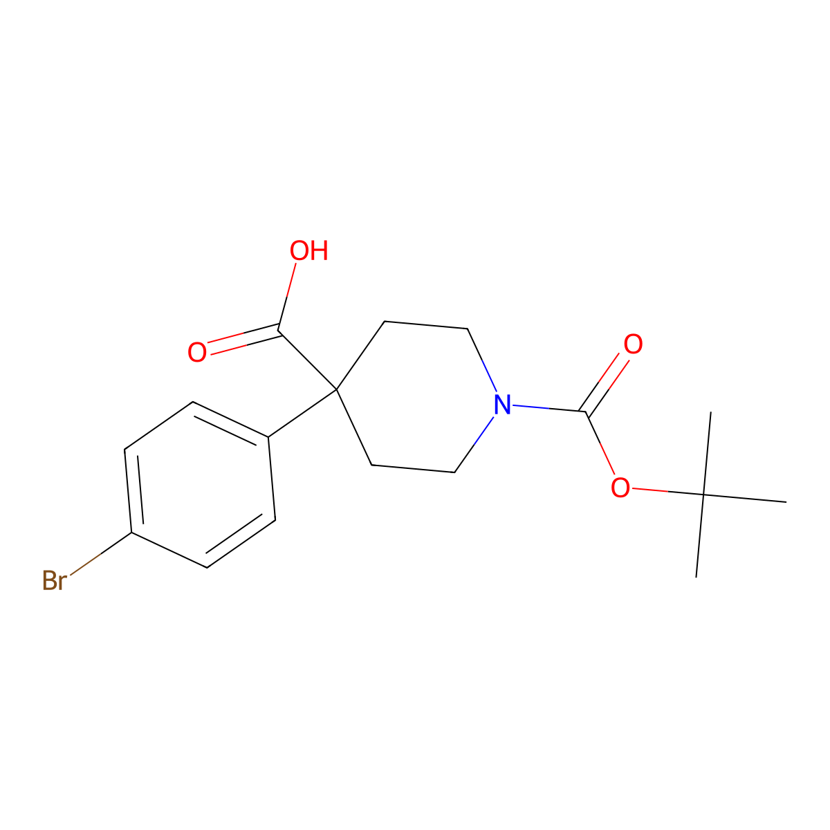 4-(4-Bromophenyl)-1-((tert-butoxy)carbonyl)piperidine-4-carboxylic acid molecular structure, CAS 1076197-05-1
