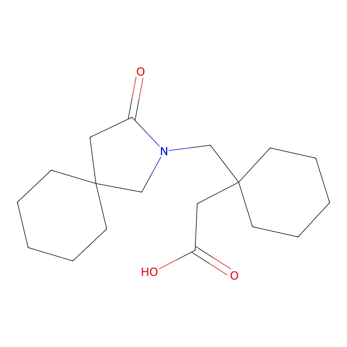 (1-(3-Oxo-2-aza-spiro(4.5)dec-2-ylmethyl)-cyclohexyl)-acetic acid molecular structure, CAS 1076198-17-8