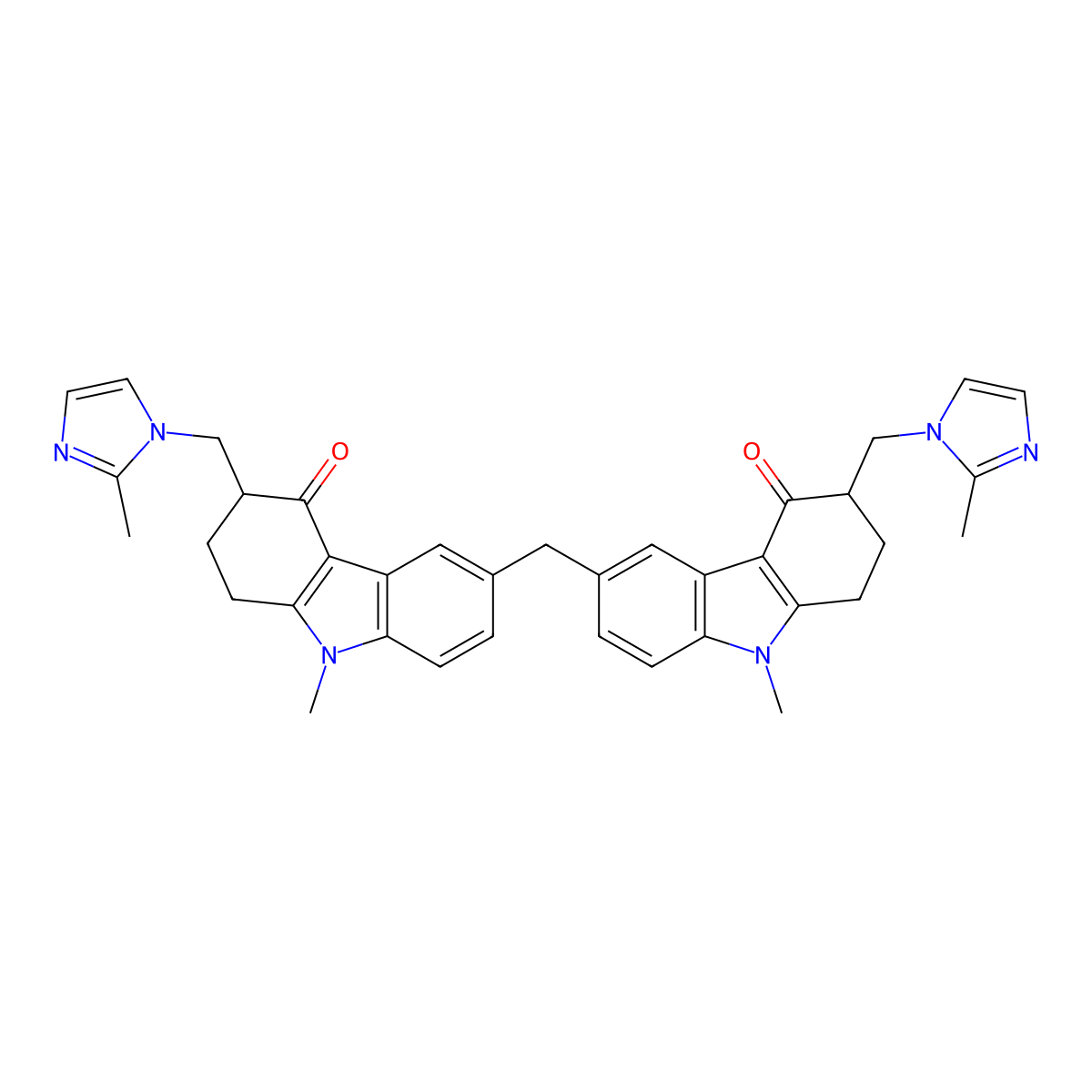 6,6'-Methylenebis(1,2,3,9-tetrahydro-9-methyl-3-((2-methyl-1H-imidazol-1-yl)methyl)-4H-carbazol-4-one) molecular structure, CAS 1076198-52-1