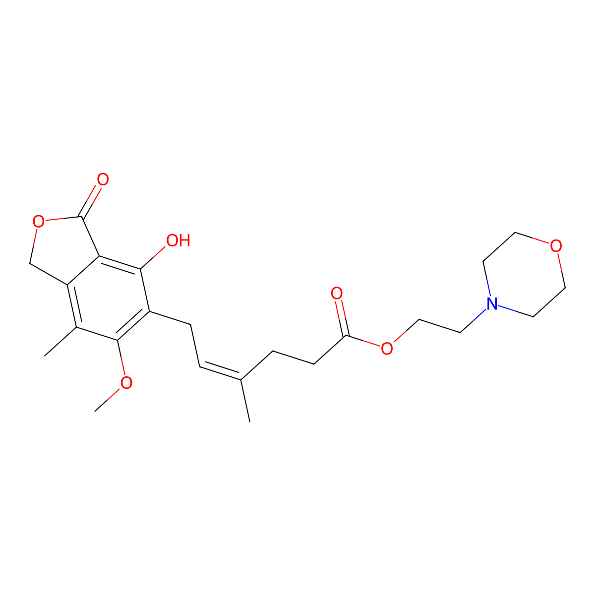 6-(4-hydroxy-6-methoxy-7-methyl-3-oxo-1H-isobenzofuran-5-yl)-4-methyl-4-hexenoic acid 2-(4-morpholinyl)ethyl ester molecular structure, CAS 1076198-64-5