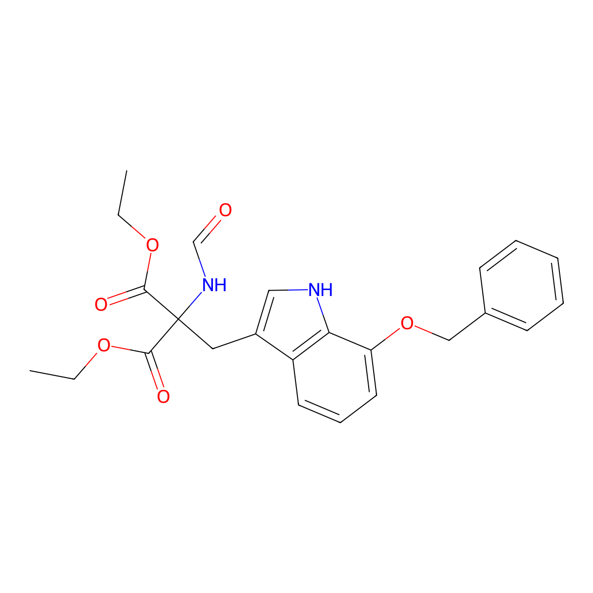diethyl 2-formamido-2-[(7-phenylmethoxy-1H-indol-3-yl)methyl]propanedioate molecular structure, CAS 1076198-99-6