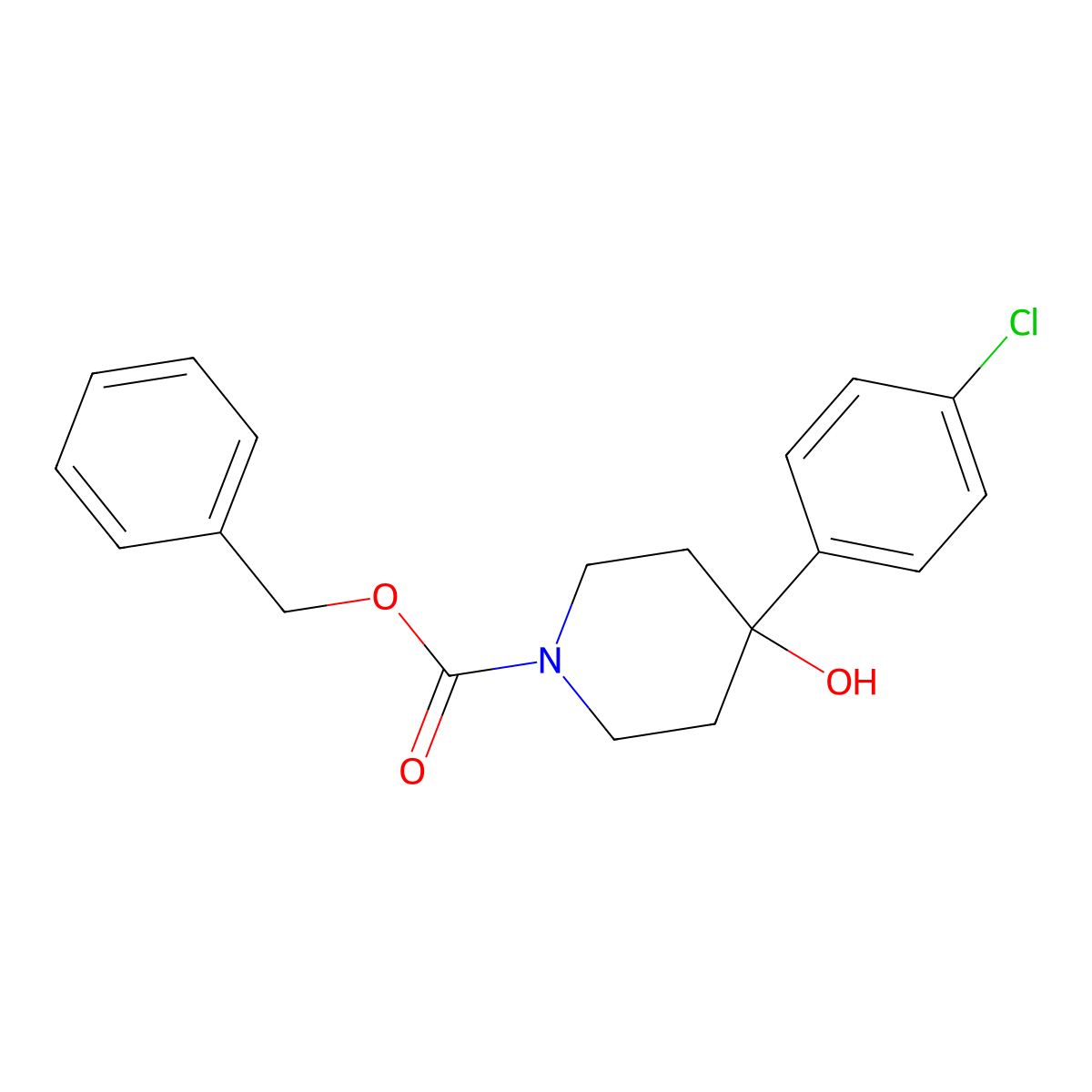Benzyl 4-(4-chlorophenyl)-4-hydroxypiperidine-1-carboxylate molecular structure, CAS 1076199-00-2