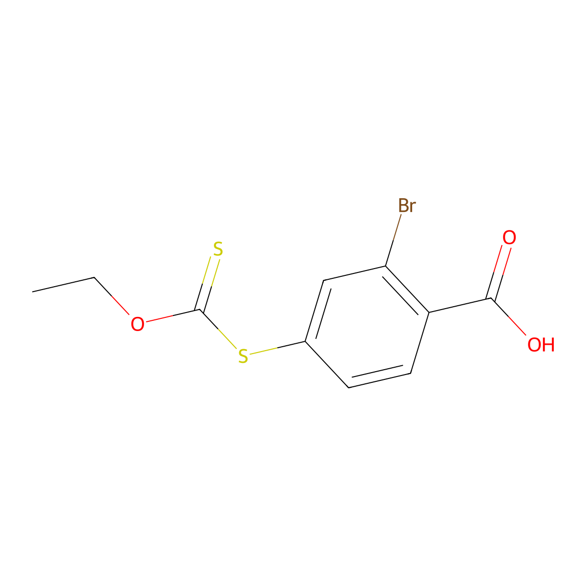 2-Bromo-4-[(ethoxycarbonothioyl)sulfanyl]benzoic acid molecular structure, CAS 1076199-58-0