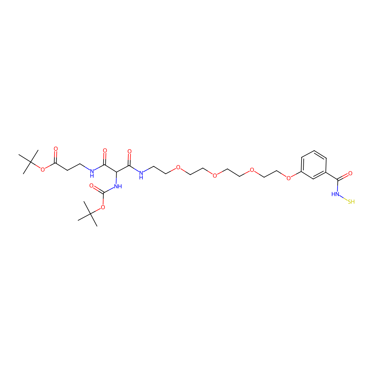 tert-Butyl 14-(N-Boc-amino)-1-[3-(mercaptocarbamoyl)phenoxy]-13,15-dioxo-3,6,9-trioxa-12,16-diazanonadecan-19-oate molecular structure, CAS 1076199-60-4