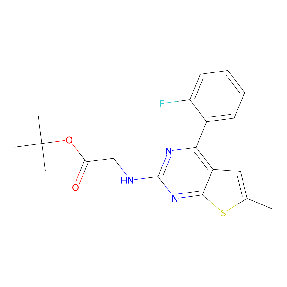 tert-Butyl 2-[4-(2-Fluorophenyl)-6-methylthieno[2,3-d]pyrimidin-2-ylamino]acetate molecular structure, CAS 1076199-69-3