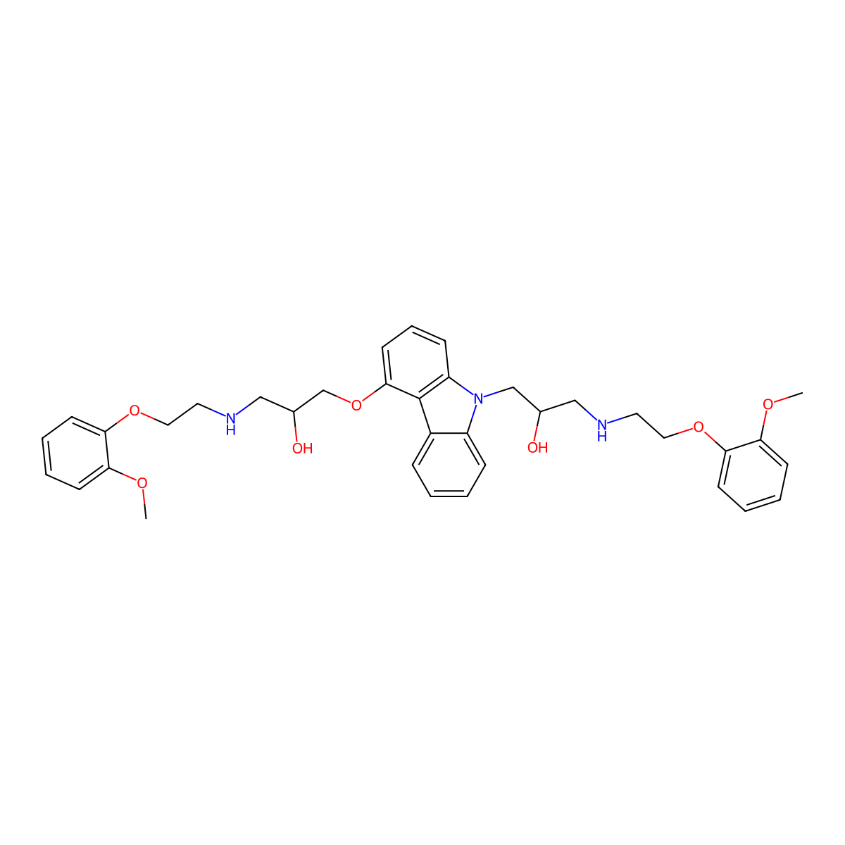1-(4-(2-Hydroxy-3-(2-(2-methoxyphenoxy)ethylamino)propoxy)-9H-carbazol-9-yl)-3-(2-(2-methoxyphenoxy)ethylamino) propan-2-ol molecular structure, CAS 1076199-79-5