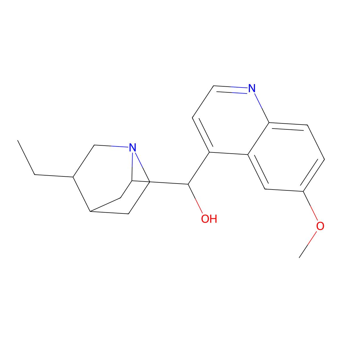 (5-Ethyl-1-azabicyclo(2.2.2)octan-2-yl)(6-methoxyquinolin-4-yl)methanol molecular structure, CAS 1076202-13-5