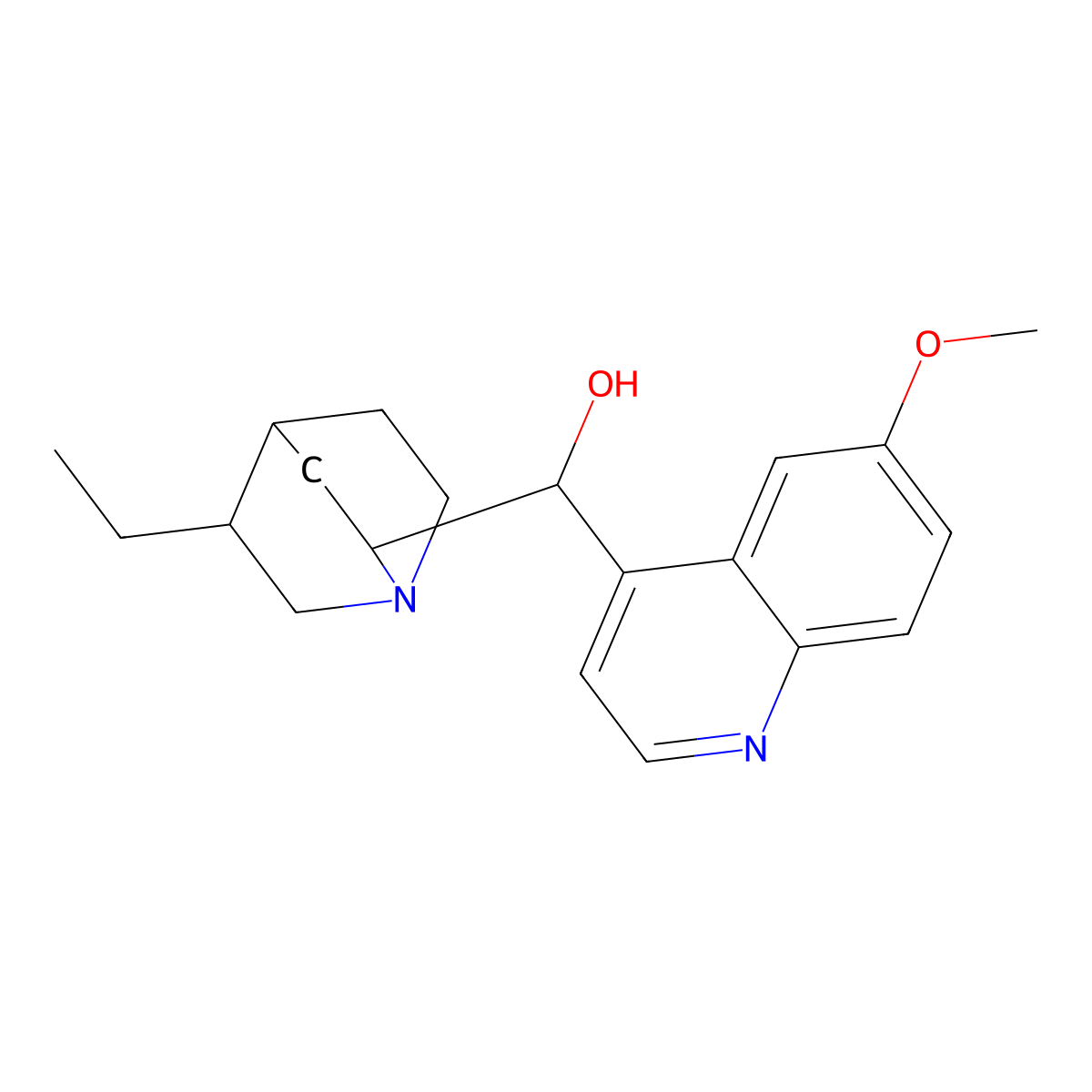 (5-Ethyl-1-azabicyclo(2.2.2)octan-2-yl)(6-methoxyquinolin-4-yl)methanol molecular structure, CAS 1076202-13-5