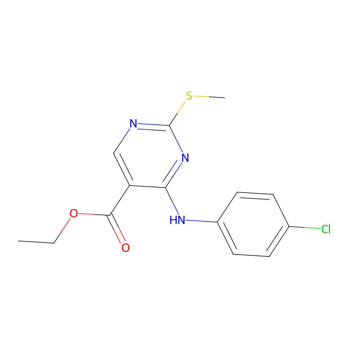 Ethyl 4-(4-chloroanilino)-2-(methylsulfanyl)-5-pyrimidinecarboxylate molecular structure, CAS 107622-03-7
