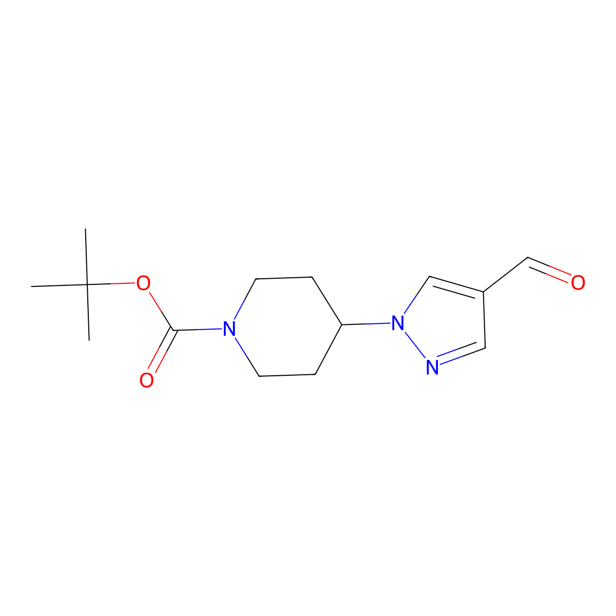 tert-butyl 4-(4-formyl-1H-pyrazol-1-yl)piperidine-1-carboxylate molecular structure, CAS 1076224-00-4