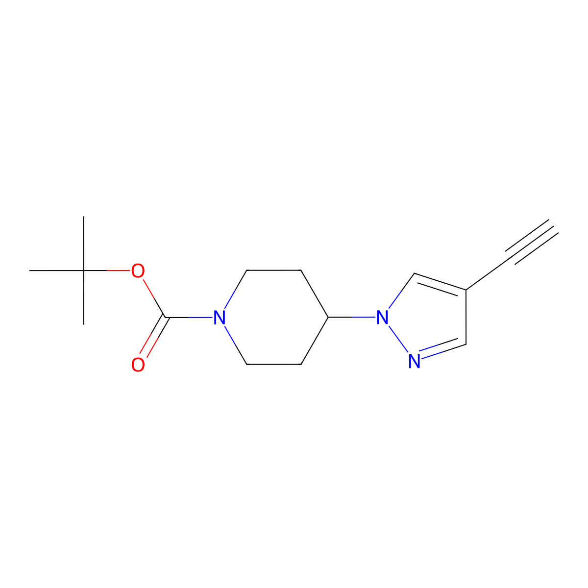 1,1-Dimethylethyl 4-(4-ethynyl-1H-pyrazol-1-yl)-1-piperidinecarboxylate molecular structure, CAS 1076224-02-6