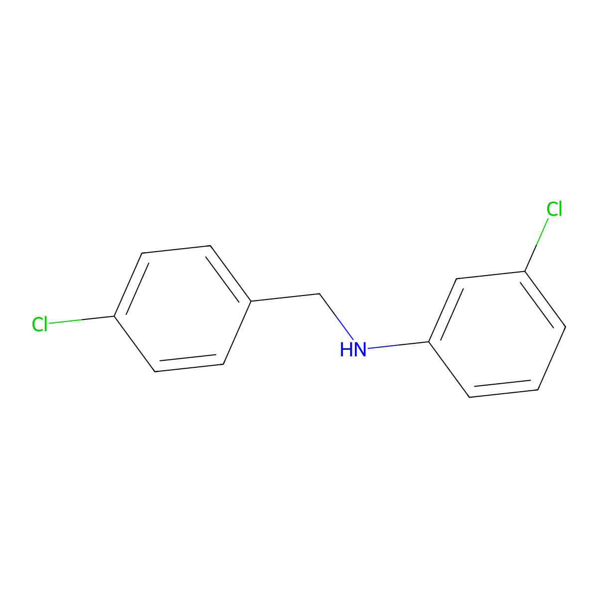 3-chloro-N-[(4-chlorophenyl)methyl]aniline molecular structure, CAS 107623-16-5