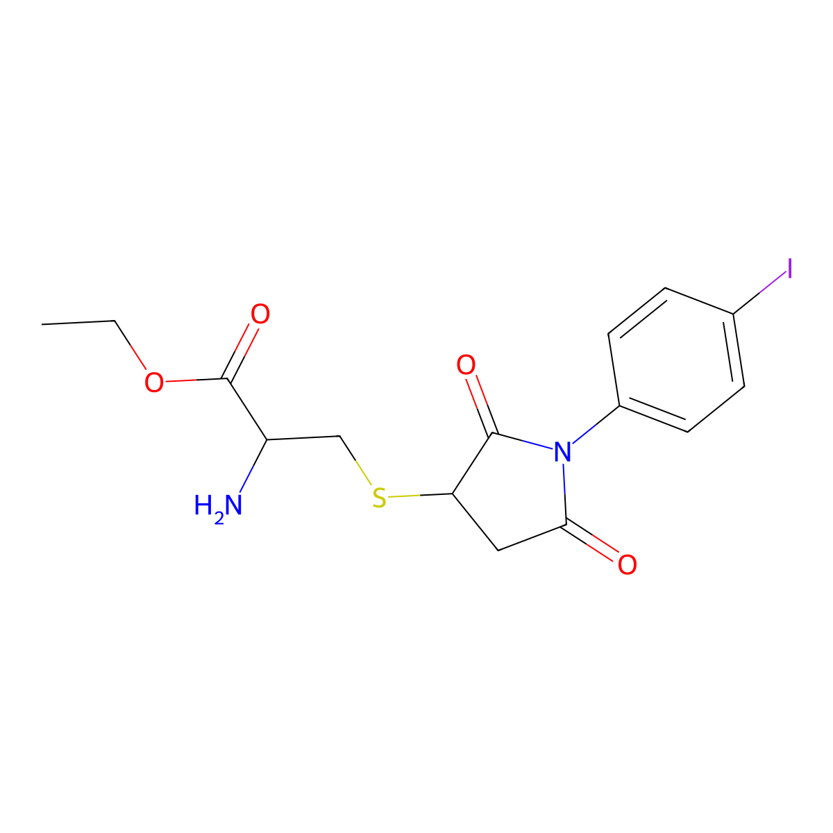 Ethyl 2-amino-3-{[1-(4-iodophenyl)-2,5-dioxo-3-pyrrolidinyl]sulfanyl}propanoate molecular structure, CAS 1076263-39-2
