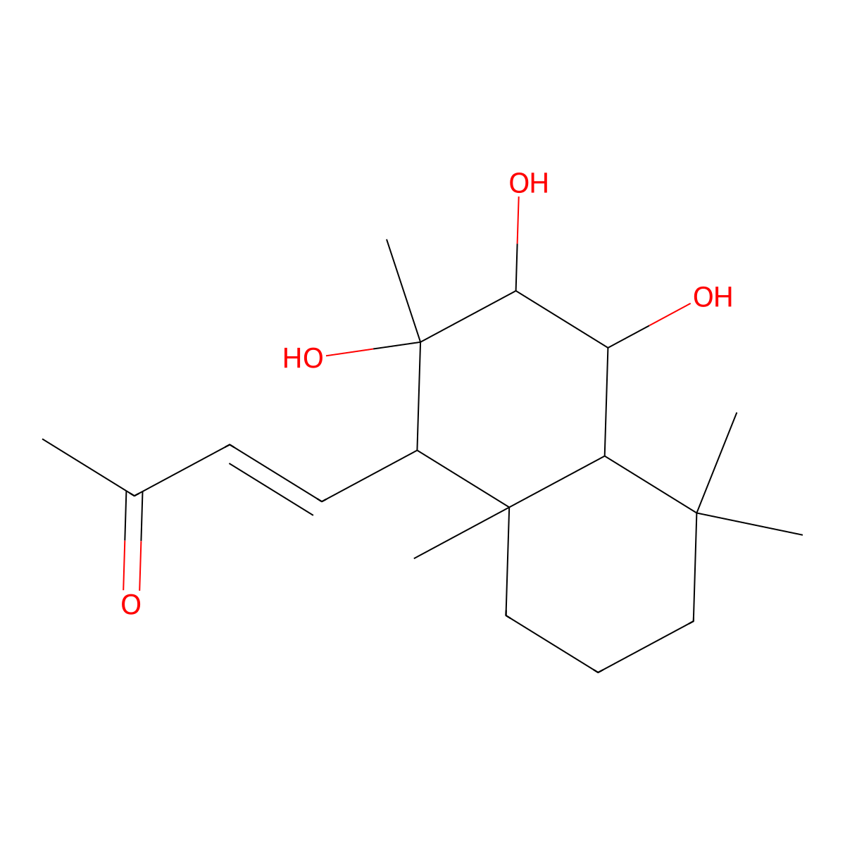 (3E)-4-((1R,2S,3S,4R,4aS,8aS)-Decahydro-2,3,4-trihydroxy-2,5,5,8a-tetramethyl-1-naphthalenyl)-3-buten-2-one molecular structure, CAS 107647-14-3