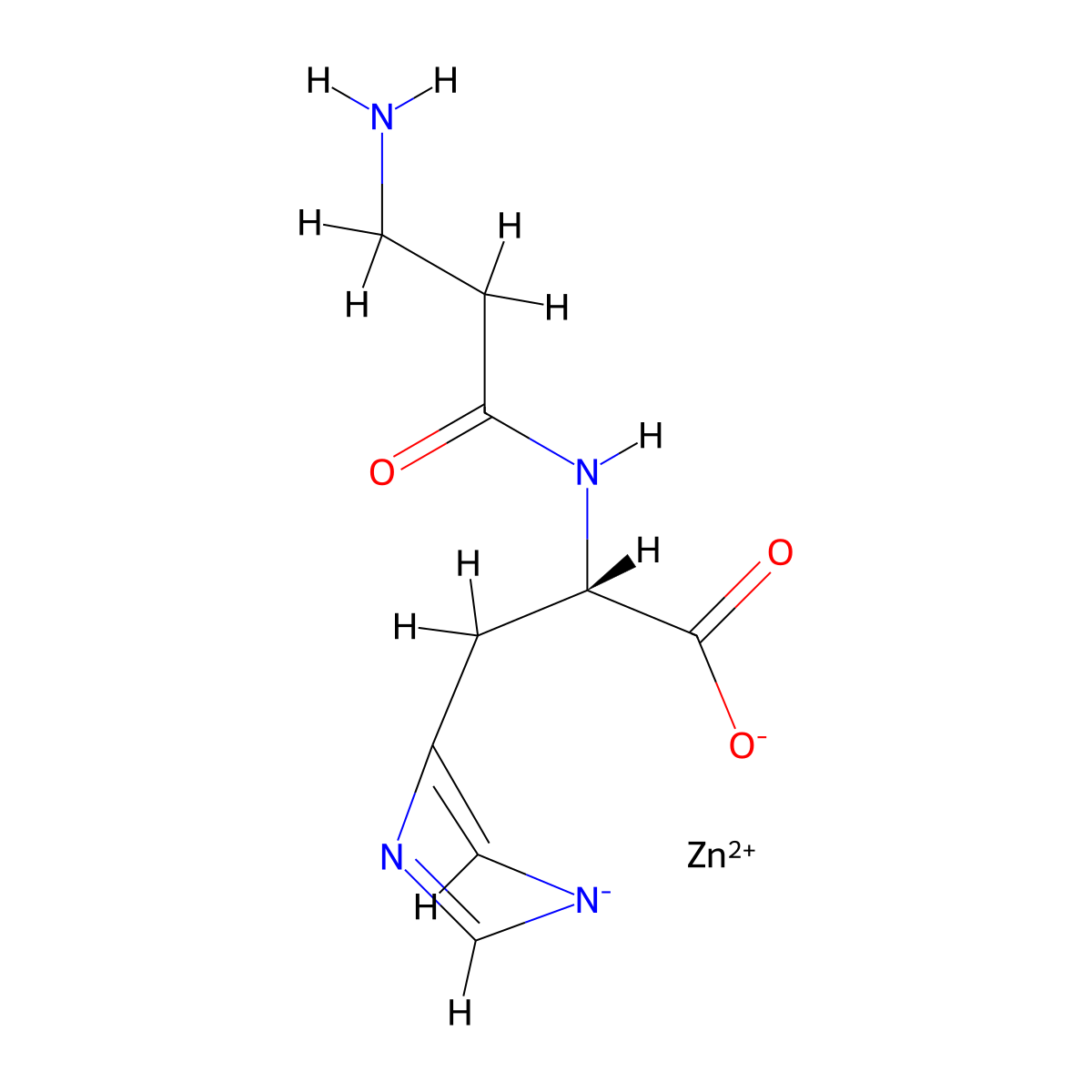 (S)-2-(3-Aminopropanamido)-3-(1H-imidazol-5-yl)propanoic acid Zinc complex , Polaprezinc molecular structure, CAS 107667-60-7