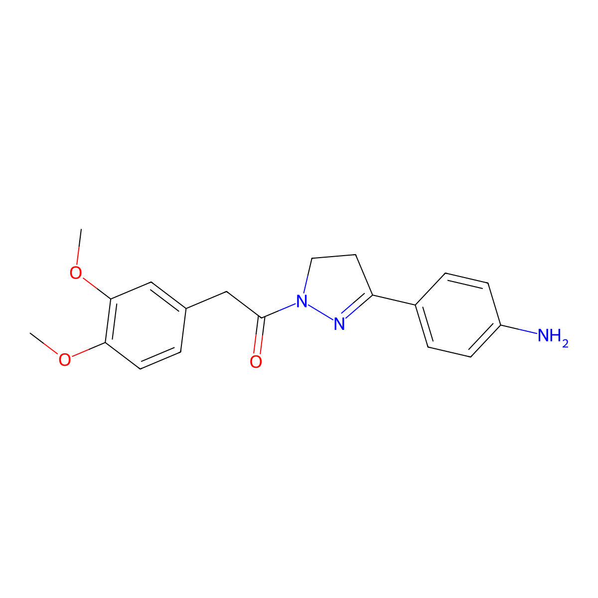 1-(3-(4-Aminophenyl)-4,5-dihydro-1H-pyrazol-1-yl)-2-(3,4-dimethoxyphenyl)ethanone molecular structure, CAS 1076690-12-4