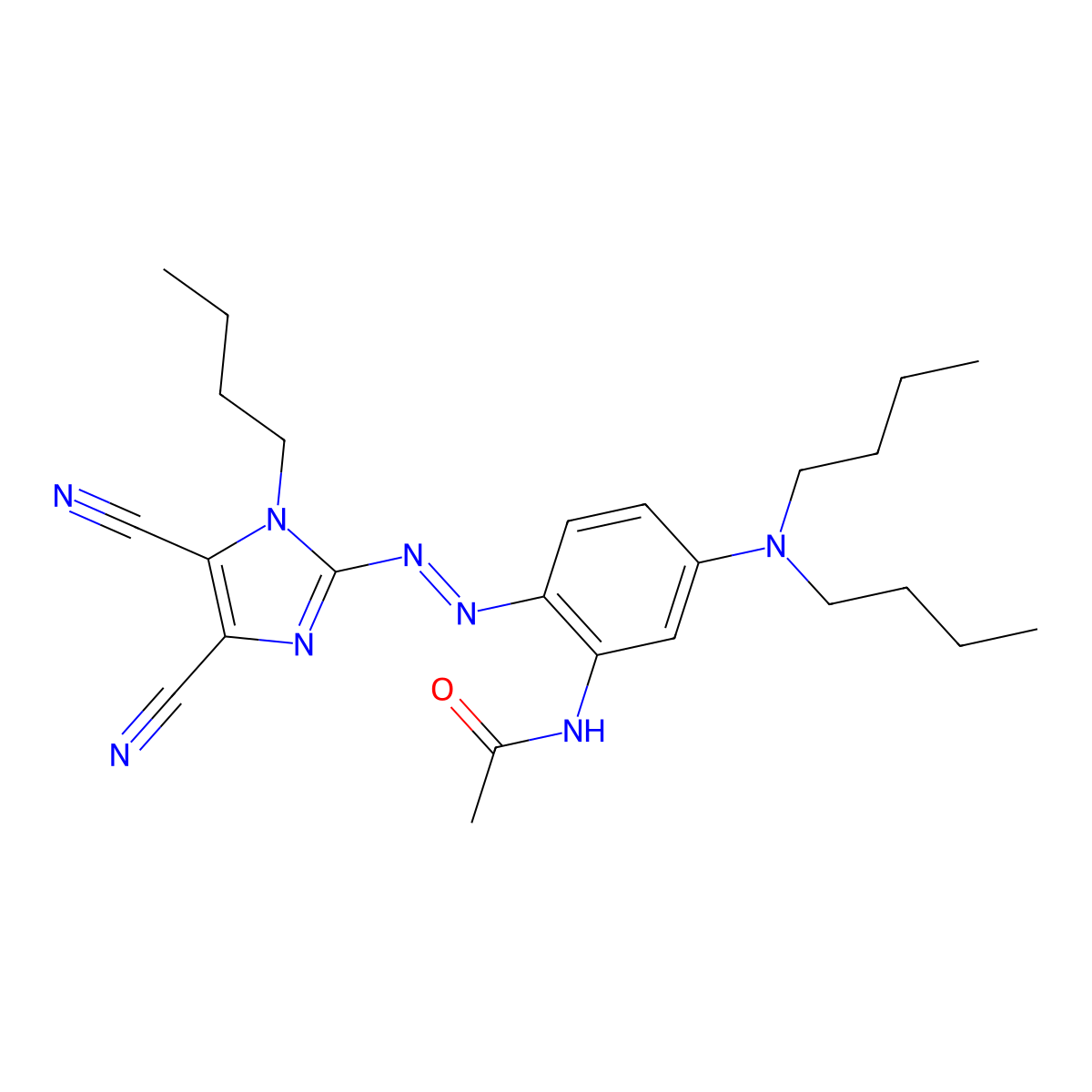 N-(2-(2-(1-Butyl-4,5-dicyano-1H-imidazol-2-yl)diazenyl)-5-(dibutylamino)phenyl)acetamide molecular structure, CAS 107689-03-2