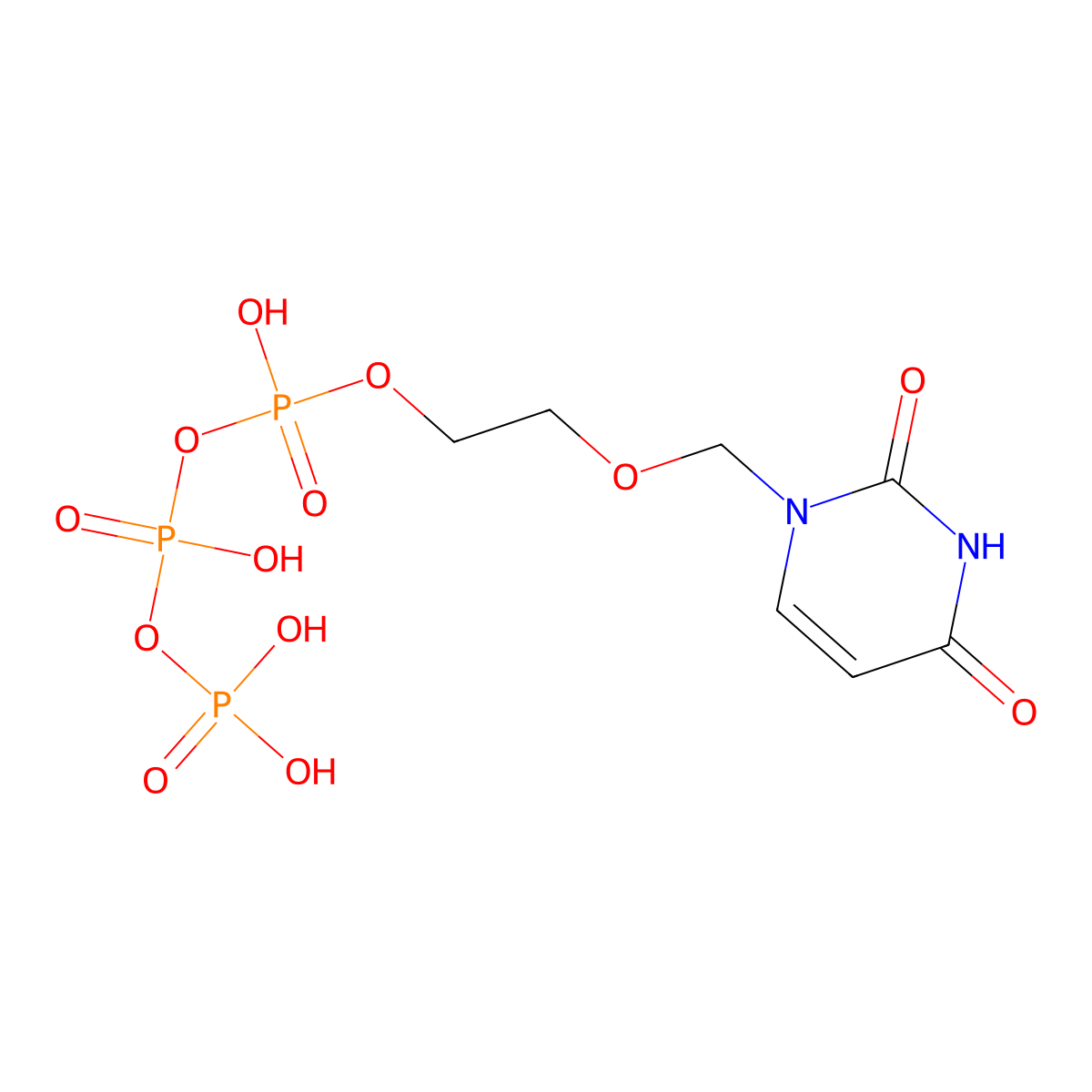 Triphosphoric acid, P-(2-((3,4-dihydro-2,4-dioxo-1(2H)-pyrimidinyl)methoxy)ethyl) ester molecular structure, CAS 107718-74-1