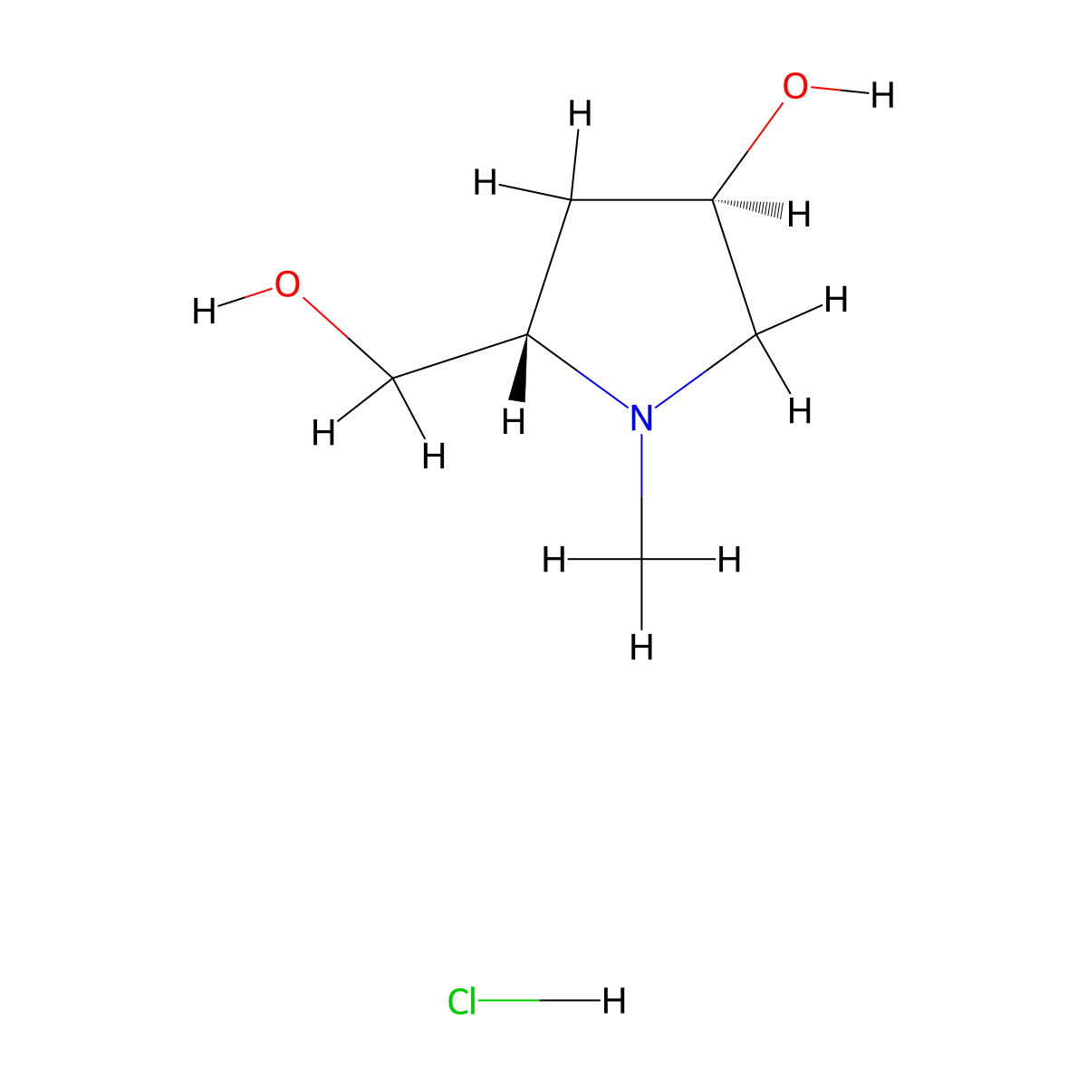 (3R,5S)-5-(hydroxymethyl)-1-methylpyrrolidin-3-ol hydrochloride molecular structure, CAS 107746-24-7