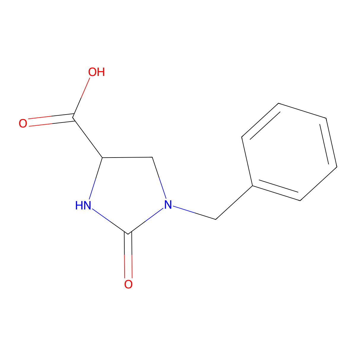(S)-1-benzyl-2-oxoimidazolidine-4-carboxylic acid molecular structure, CAS 107747-03-5