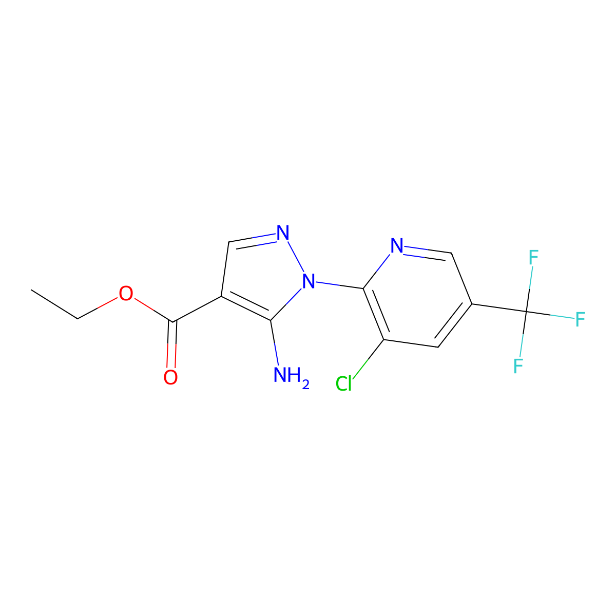 ethyl 5-amino-1-[3-chloro-5-(trifluoromethyl)pyridin-2-yl]-1H-pyrazole-4-carboxylate molecular structure, CAS 107748-85-6