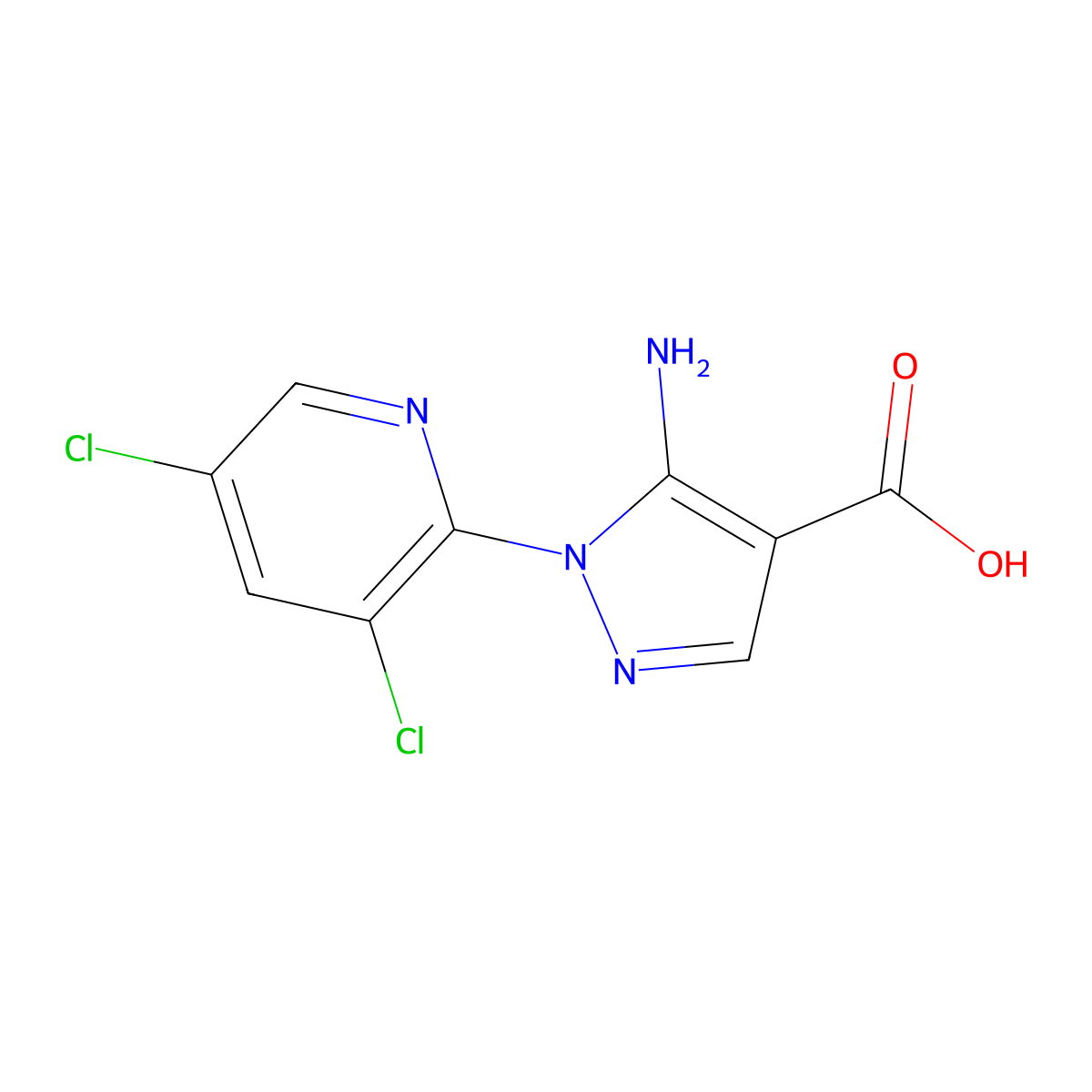 5-Amino-1-(3,5-dichloropyrid-2-yl)-pyrazole-4-carboxylic acid molecular structure, CAS 107748-86-7