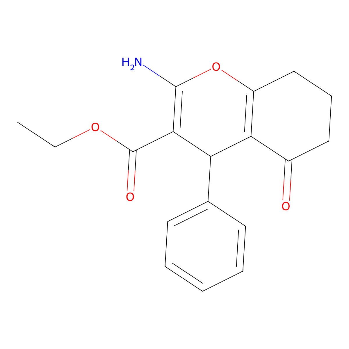 ethyl 2-amino-5-oxo-4-phenyl-5,6,7,8-tetrahydro-4H-chromene-3-carboxylate molecular structure, CAS 107752-85-2