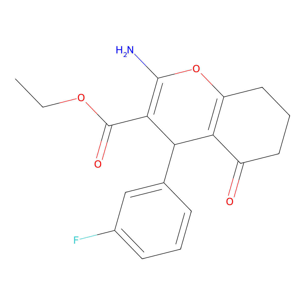 Ethyl 2-amino-4-(3-fluorophenyl)-5,6,7,8-tetrahydro-5-oxo-4H-1-benzopyran-3-carboxylate molecular structure, CAS 107752-86-3