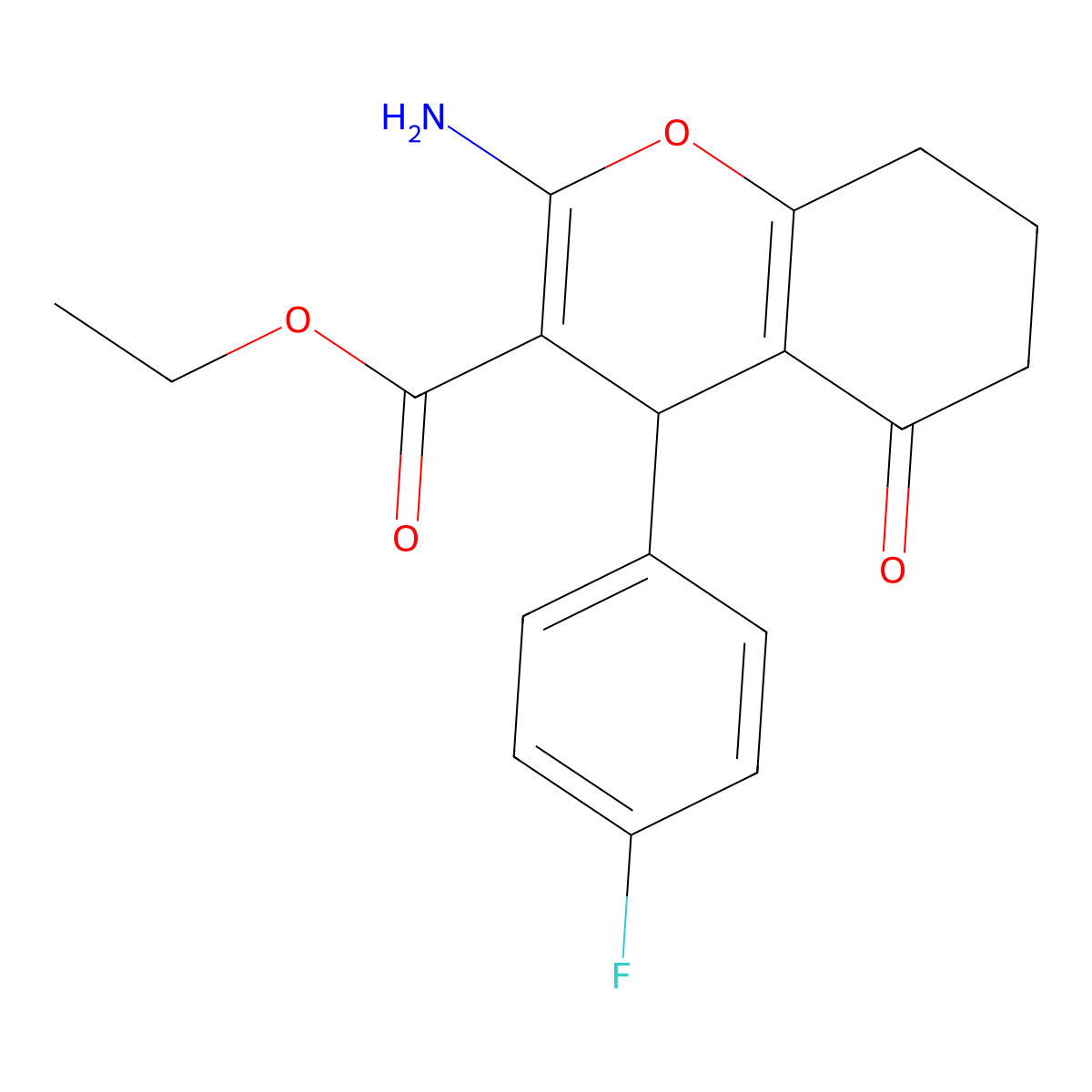 ethyl 2-amino-4-(4-fluorophenyl)-5-oxo-5,6,7,8-tetrahydro-4H-chromene-3-carboxylate molecular structure, CAS 107752-87-4