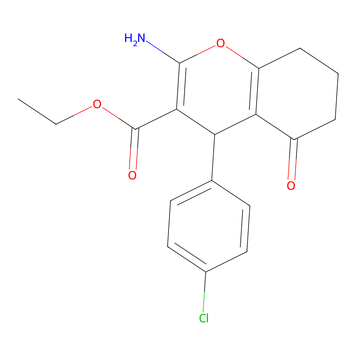 ethyl 2-amino-4-(4-chlorophenyl)-5-oxo-5,6,7,8-tetrahydro-4H-chromene-3-carboxylate molecular structure, CAS 107752-88-5