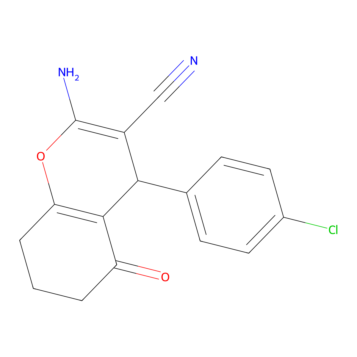2-amino-4-(4-chlorophenyl)-5-oxo-5,6,7,8-tetrahydro-4H-chromene-3-carbonitrile molecular structure, CAS 107752-92-1