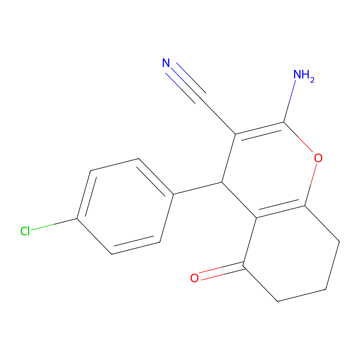 2-amino-4-(4-chlorophenyl)-5-oxo-5,6,7,8-tetrahydro-4H-chromene-3-carbonitrile molecular structure, CAS 107752-92-1