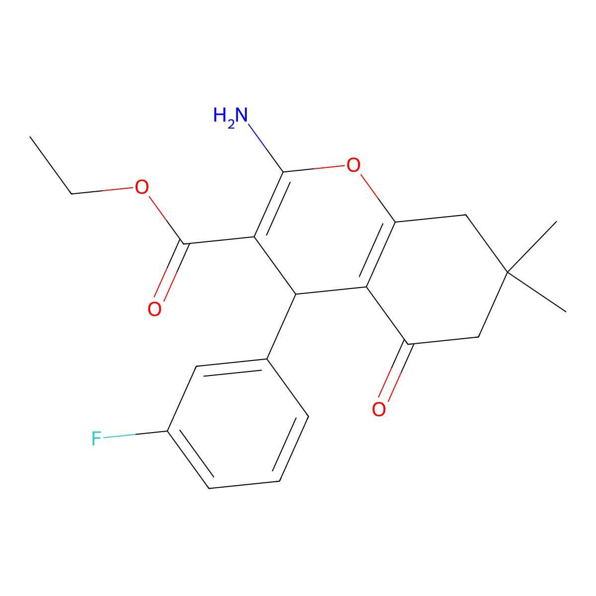 ethyl 2-amino-4-(3-fluorophenyl)-7,7-dimethyl-5-oxo-5,6,7,8-tetrahydro-4H-chromene-3-carboxylate molecular structure, CAS 107752-94-3