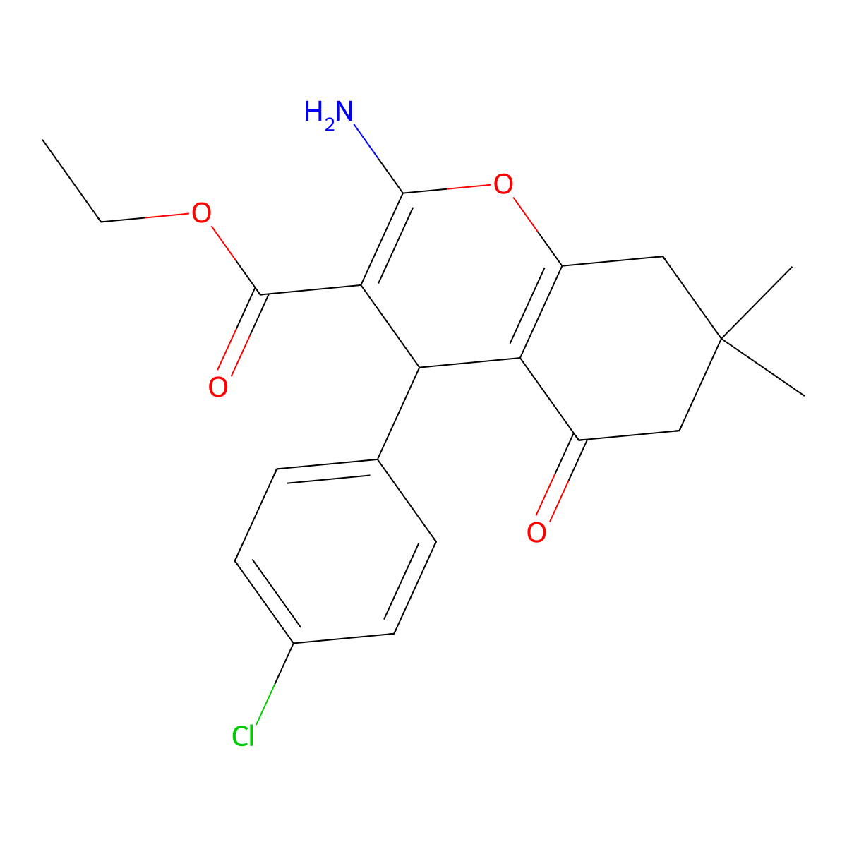ethyl 2-amino-4-(4-chlorophenyl)-7,7-dimethyl-5-oxo-5,6,7,8-tetrahydro-4H-chromene-3-carboxylate molecular structure, CAS 107752-95-4