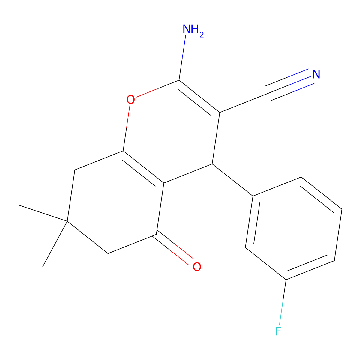 2-amino-4-(3-fluorophenyl)-7,7-dimethyl-5-oxo-5,6,7,8-tetrahydro-4H-chromene-3-carbonitrile molecular structure, CAS 107752-98-7