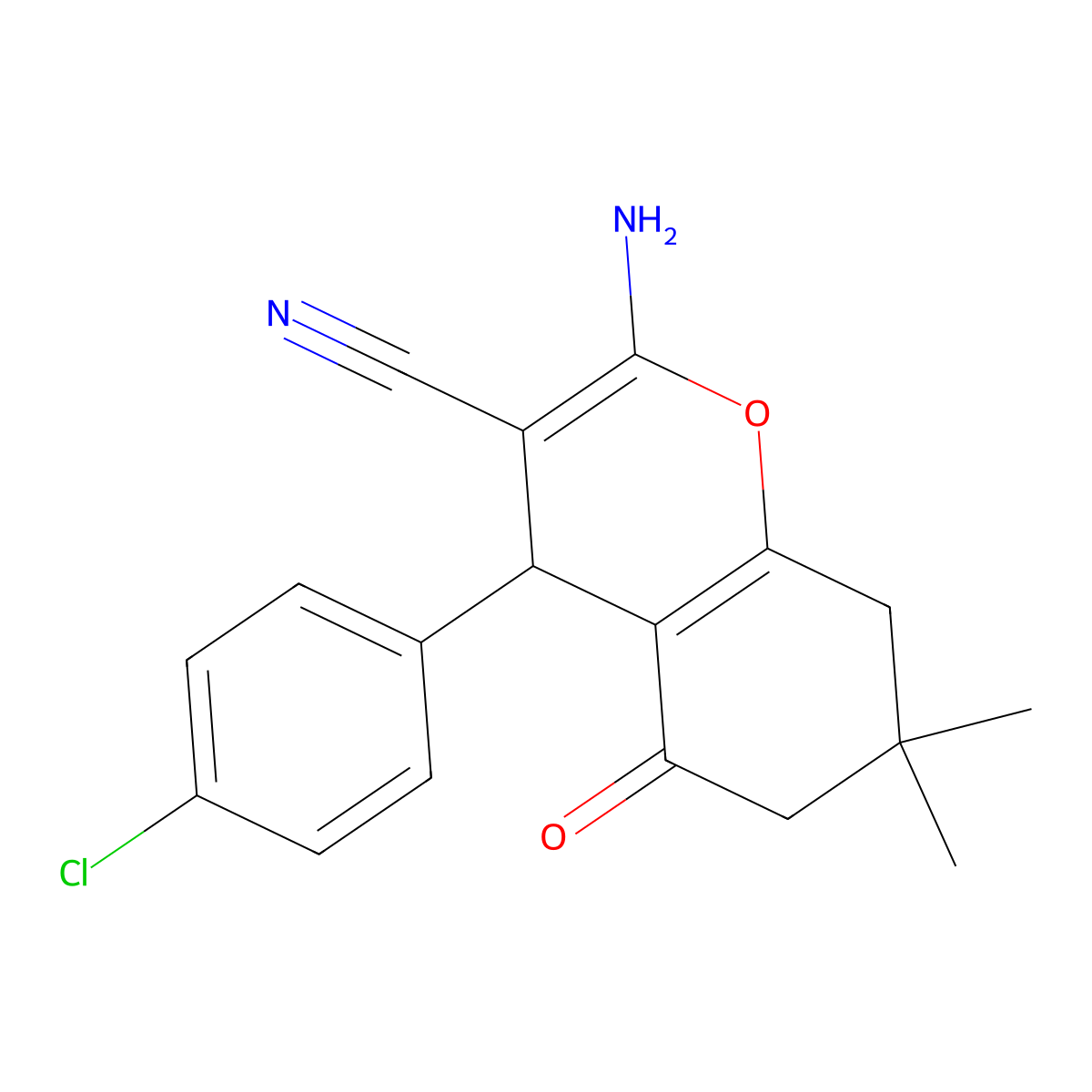 2-amino-4-(4-chlorophenyl)-7,7-dimethyl-5-oxo-5,6,7,8-tetrahydro-4H-chromene-3-carbonitrile molecular structure, CAS 107753-00-4