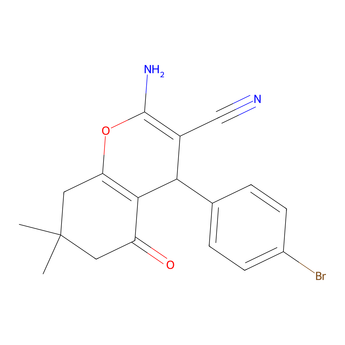 2-amino-4-(4-bromophenyl)-7,7-dimethyl-5-oxo-5,6,7,8-tetrahydro-4H-chromene-3-carbonitrile molecular structure, CAS 107753-01-5