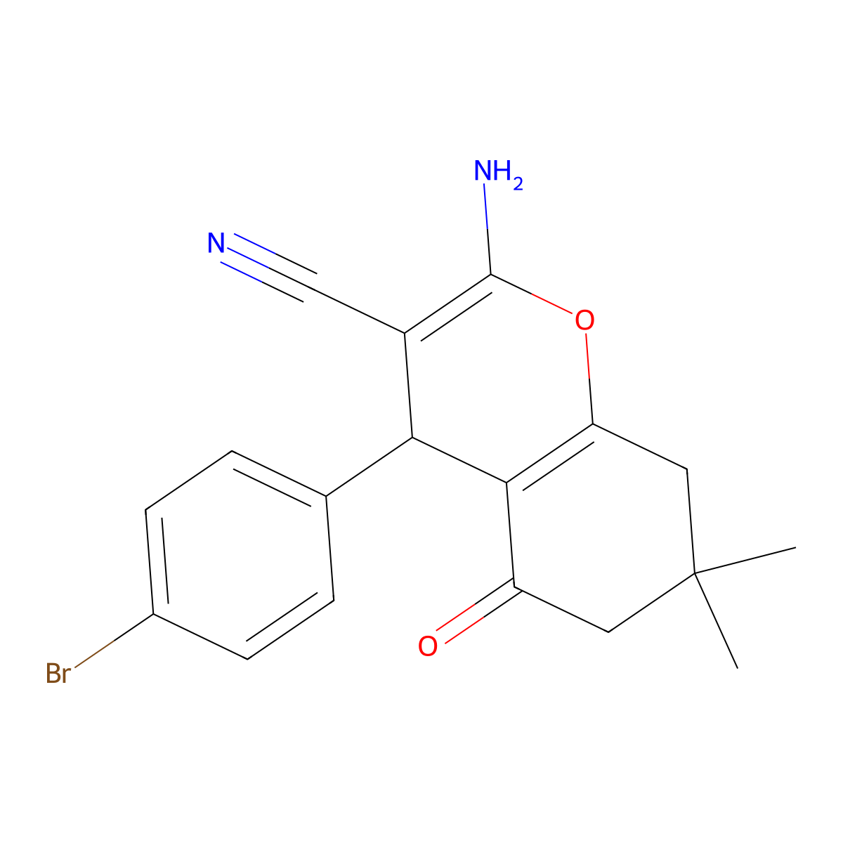 2-amino-4-(4-bromophenyl)-7,7-dimethyl-5-oxo-5,6,7,8-tetrahydro-4H-chromene-3-carbonitrile molecular structure, CAS 107753-01-5