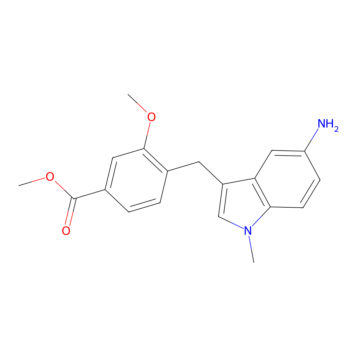 Methyl 4-((5-amino-1-methyl-1H-indol-3-yl)methyl)-3-methoxybenzoate molecular structure, CAS 107754-14-3