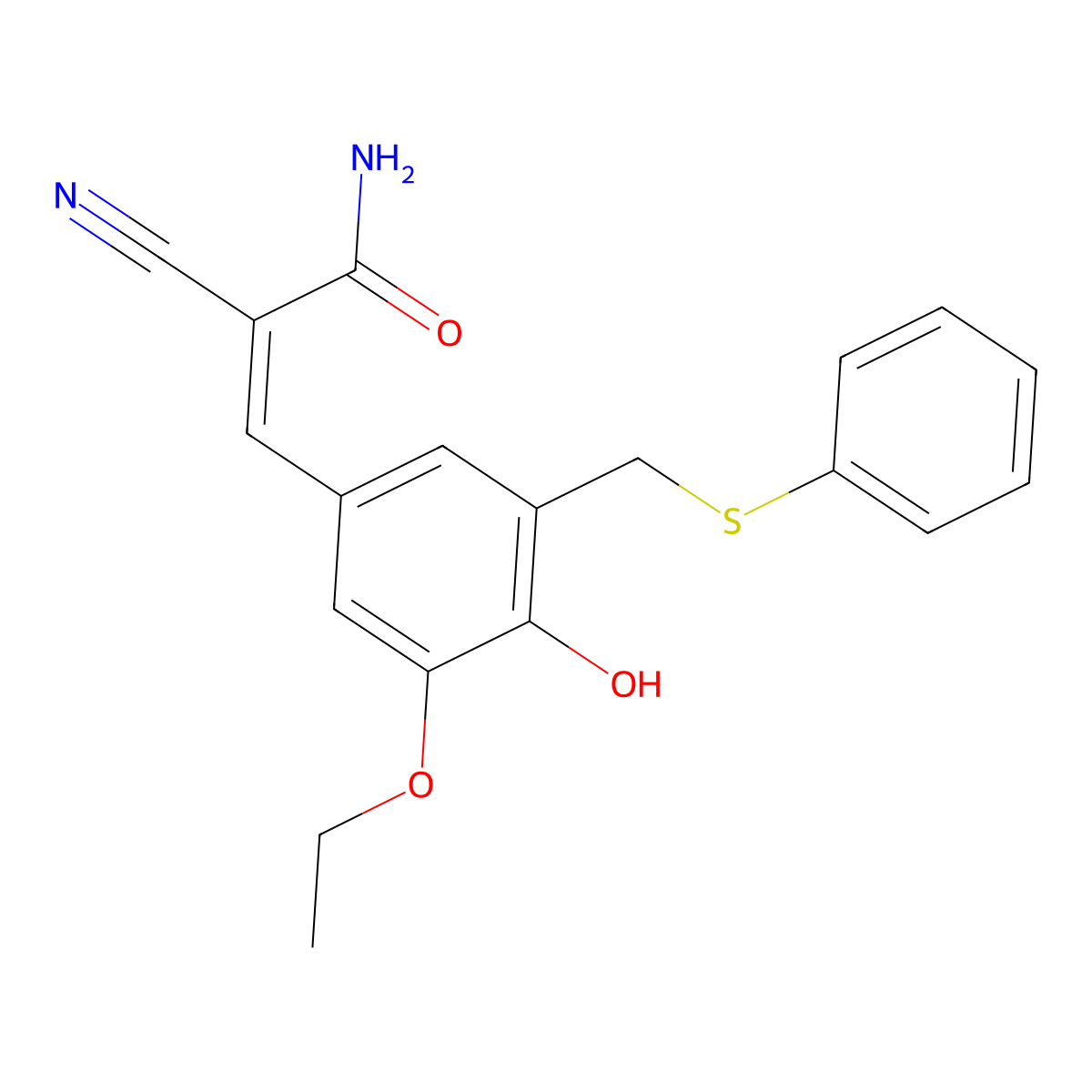 2-Propenamide, 2-cyano-3-[3-ethoxy-4-hydroxy-5-[(phenylthio)methyl]phenyl]- molecular structure, CAS 107761-24-0