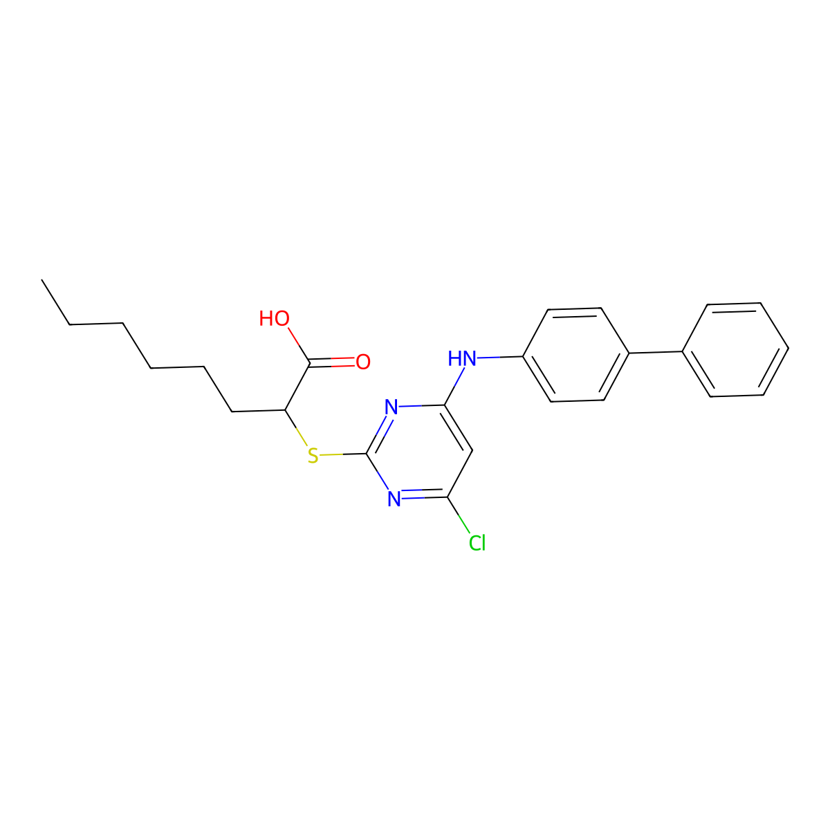 2-[4-Chloro-6-(4-phenylanilino)pyrimidin-2-yl]sulfanyloctanoic acid molecular structure, CAS 1077626-51-7