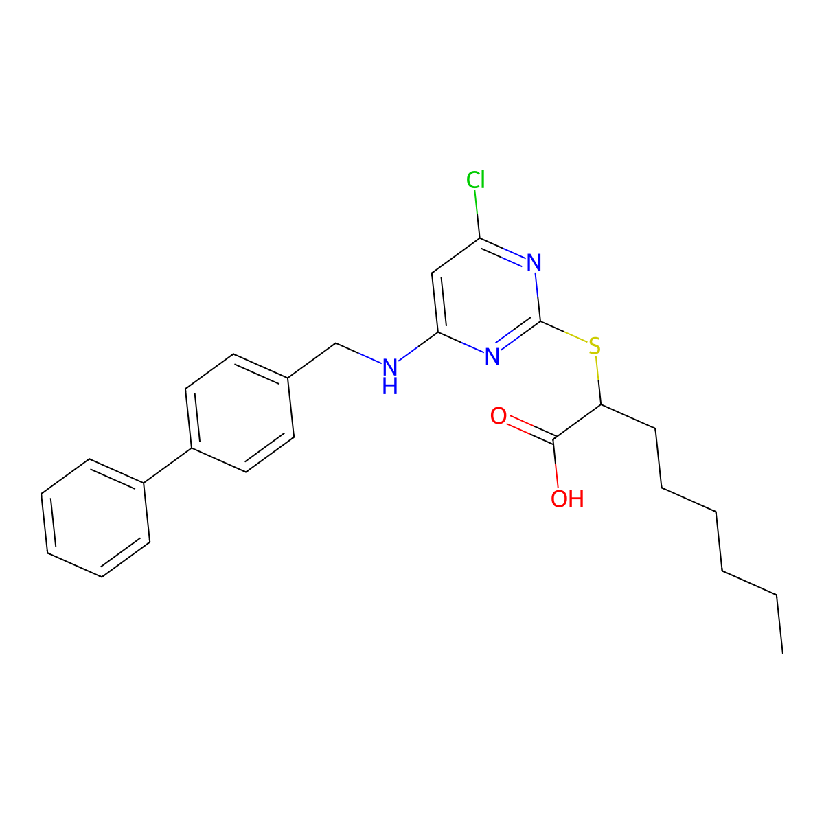 2-[(4-{[([1,1'-Biphenyl]-4-yl)methyl]amino}-6-chloropyrimidin-2-yl)sulfanyl]octanoic acid molecular structure, CAS 1077626-52-8
