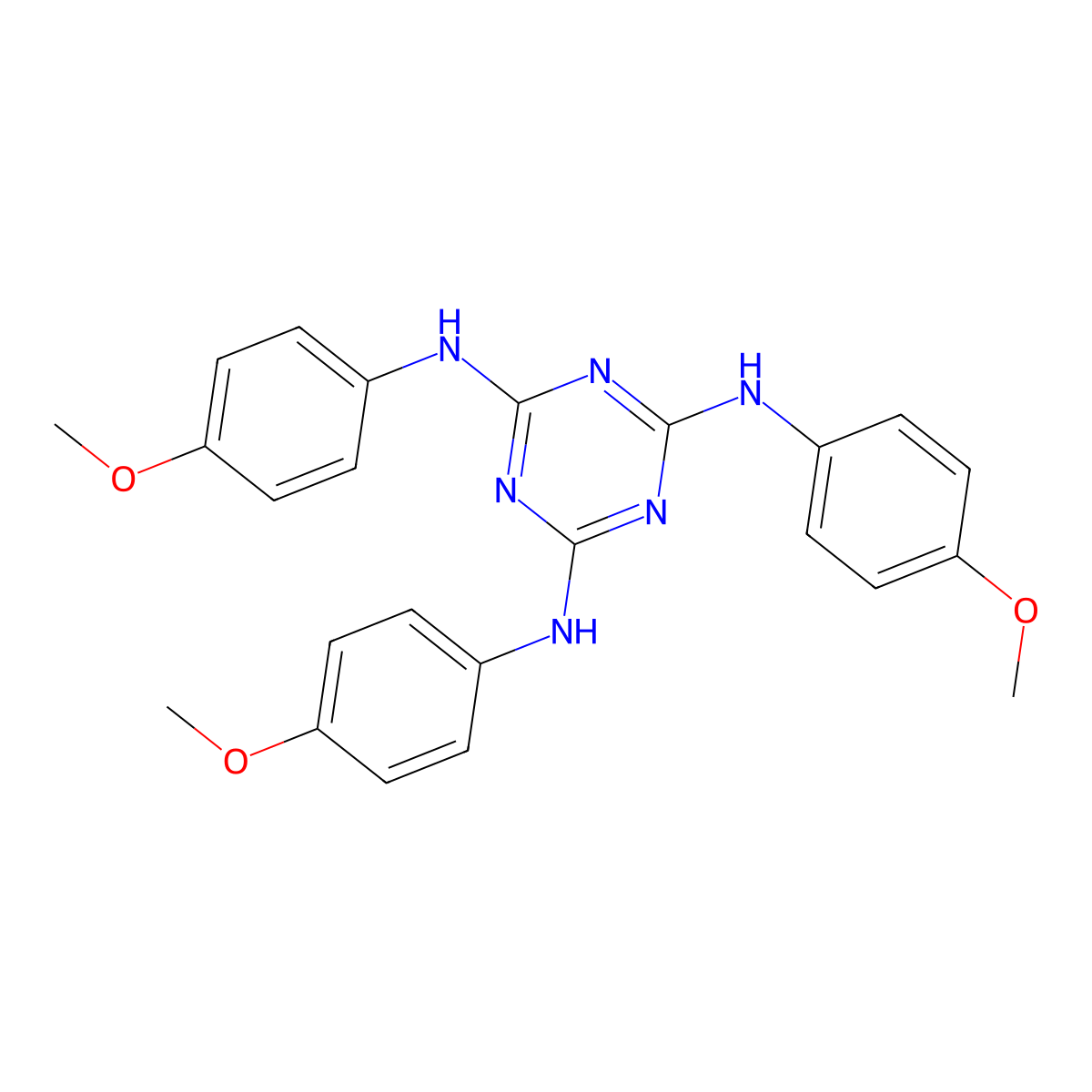 1,3,5-Triazine-2,4,6-triamine, N,N',N''-tris(4-methoxyphenyl)- molecular structure, CAS 107766-27-8