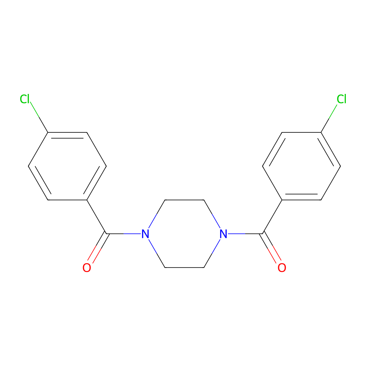 Piperazine-1,4-diylbis((4-chlorophenyl)methanone) molecular structure, CAS 107785-63-7