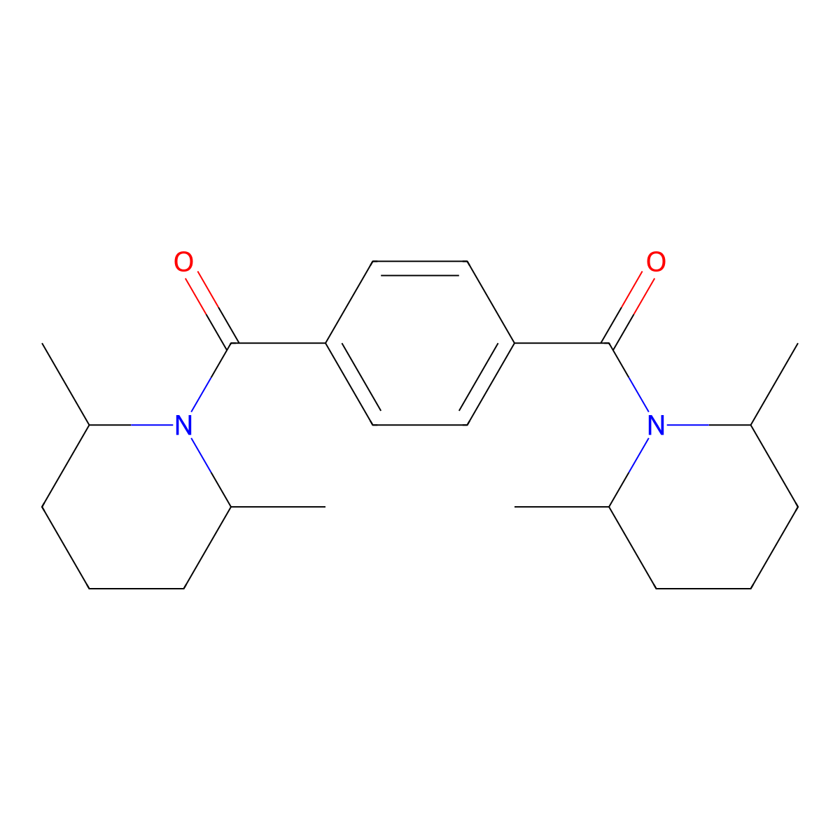 [4-(2,6-Dimethylpiperidine-1-carbonyl)phenyl]-(2,6-dimethylpiperidin-1-yl)methanone molecular structure, CAS 107785-96-6