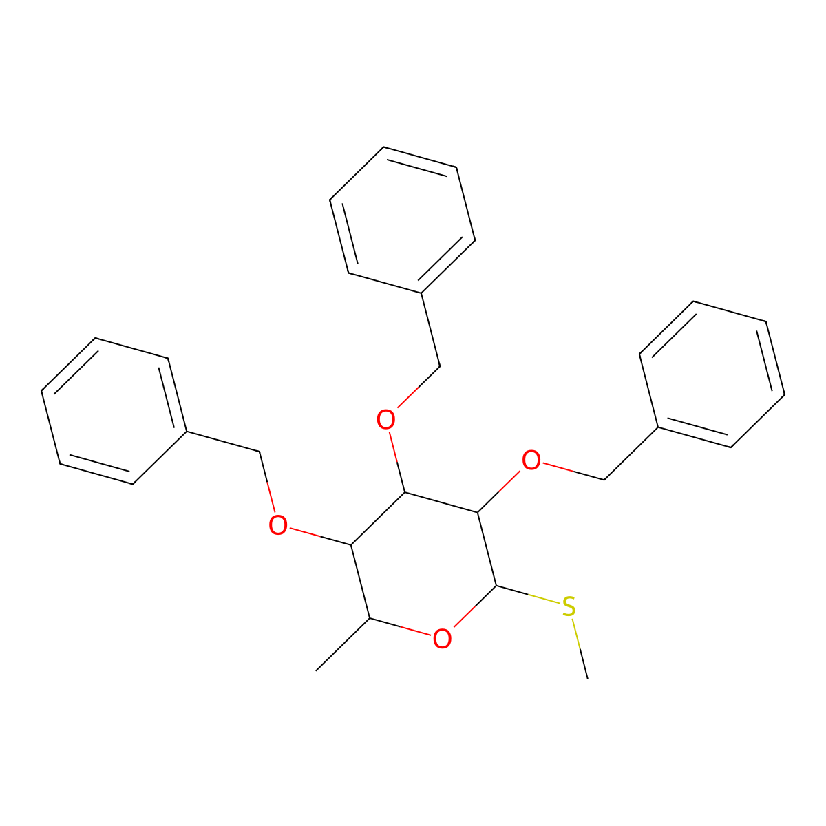 (2S,3R,4R,5S,6R)-3,4,5-Tris(benzyloxy)-2-methyl-6-(methylthio)tetrahydro-2H-pyran molecular structure, CAS 107802-80-2