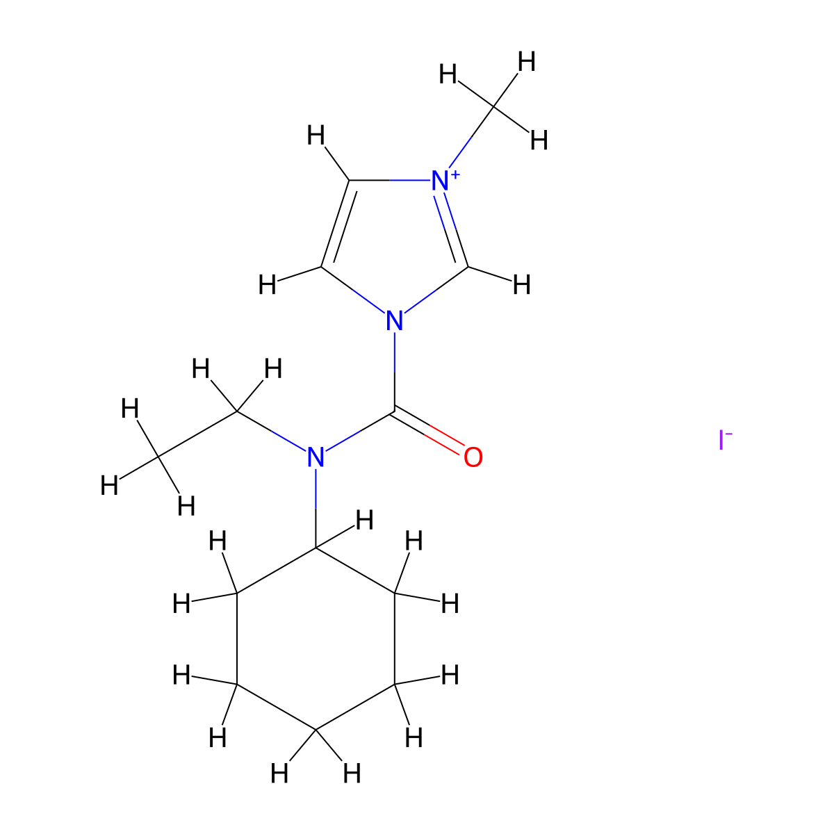 1-[cyclohexyl(ethyl)carbamoyl]-3-methyl-1H-imidazol-3-ium iodide molecular structure, CAS 1078139-34-0